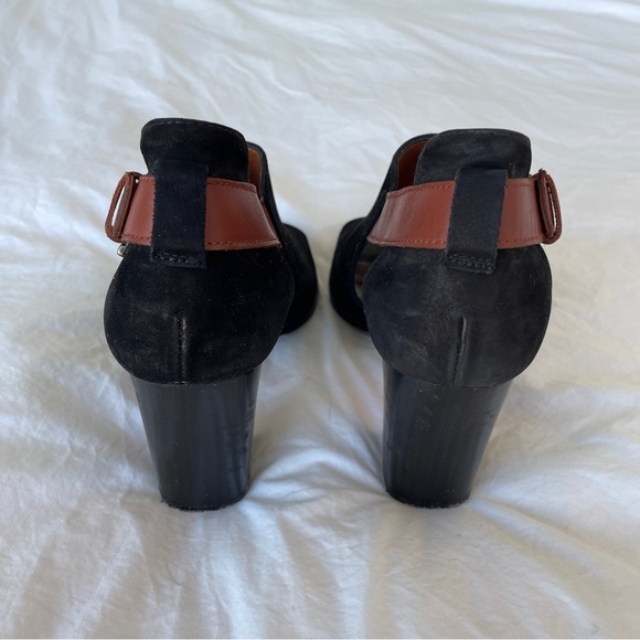 Anthropologie Emma Go Peep-toe Black Suede Heel Booties Handmade in Spain - Picture 6 of 9